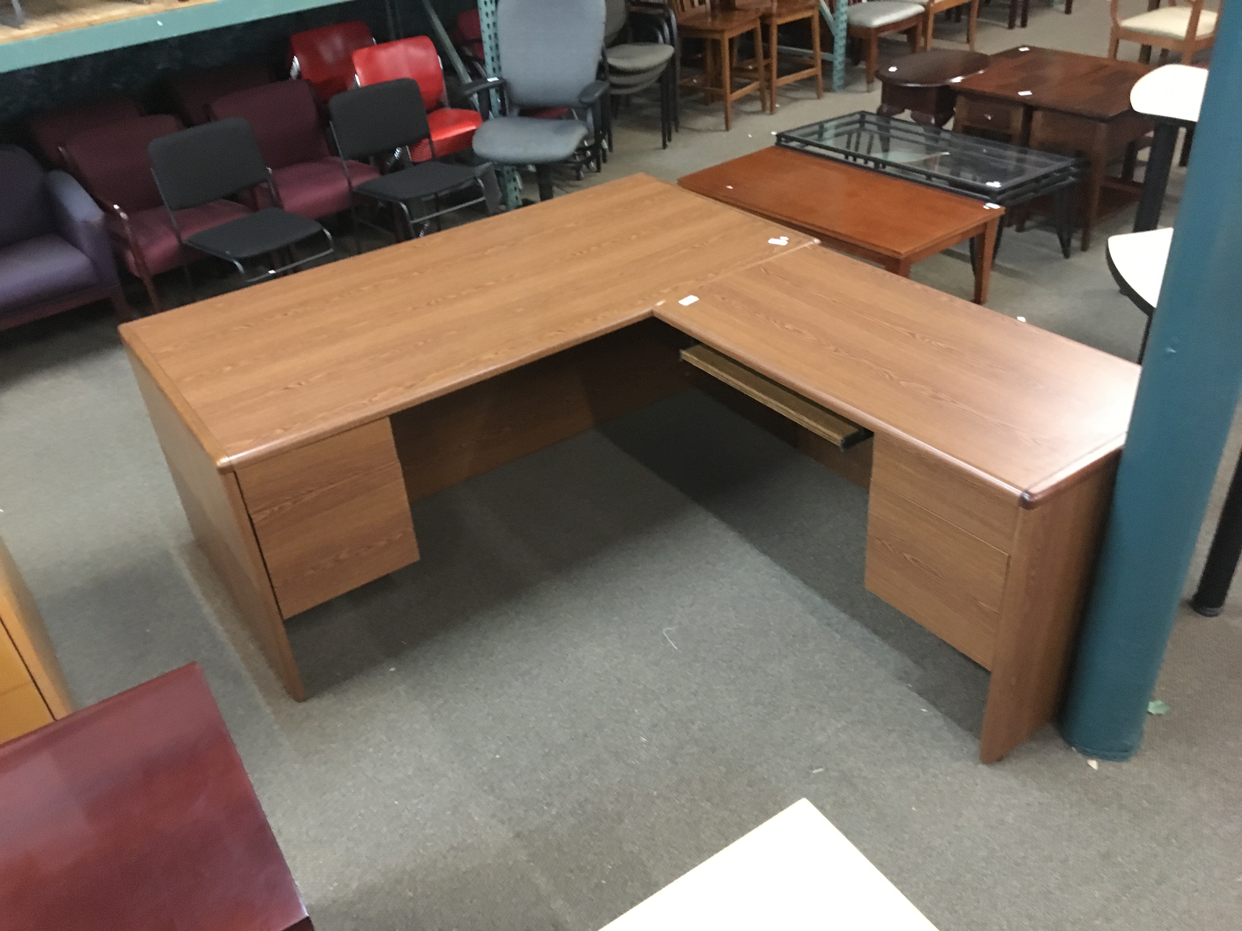 Hon 10700 Executive L Shape Desk Medium Oak Surplus Office Equipment