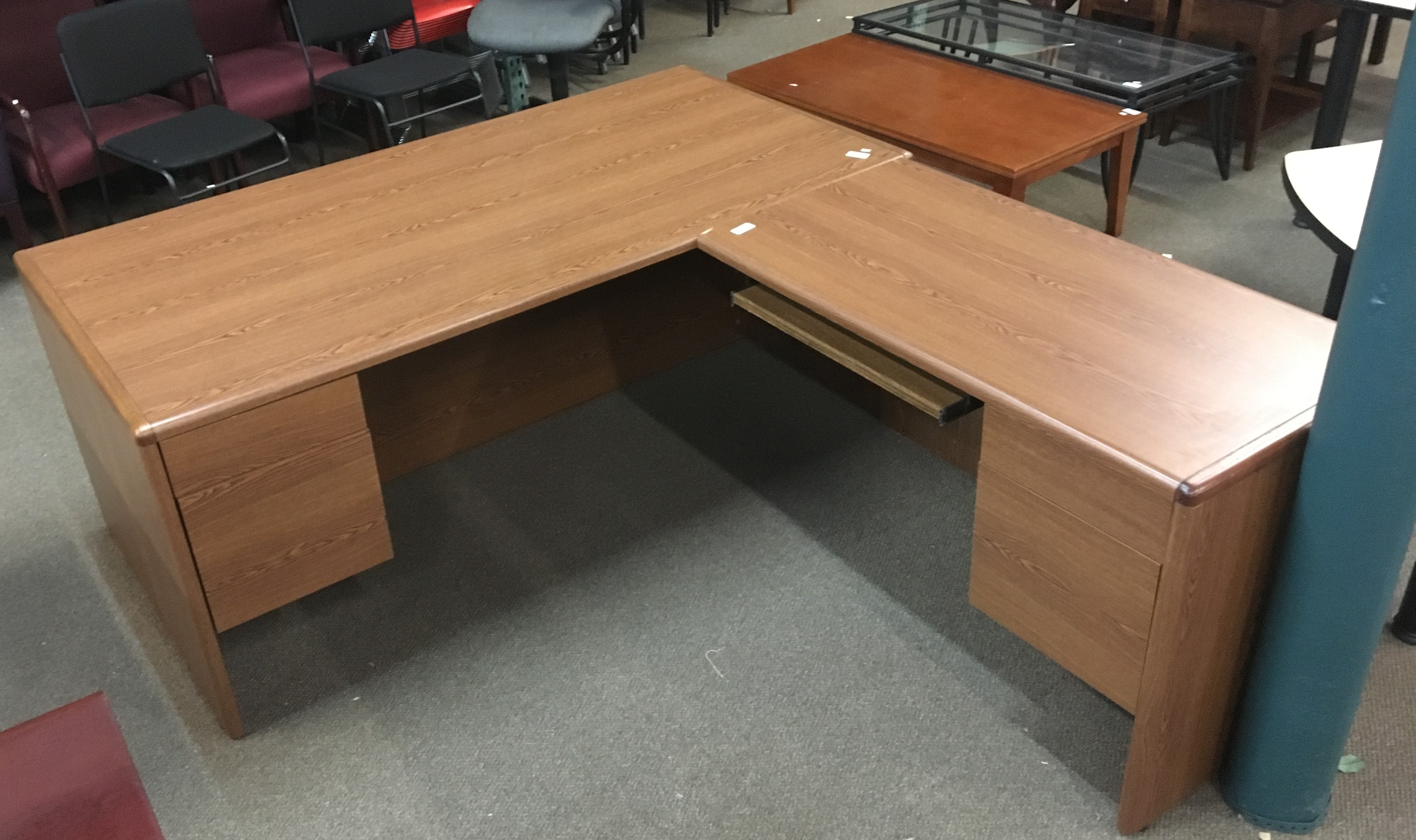 Hon 10700 Executive L Shape Desk Medium Oak Surplus Office Equipment